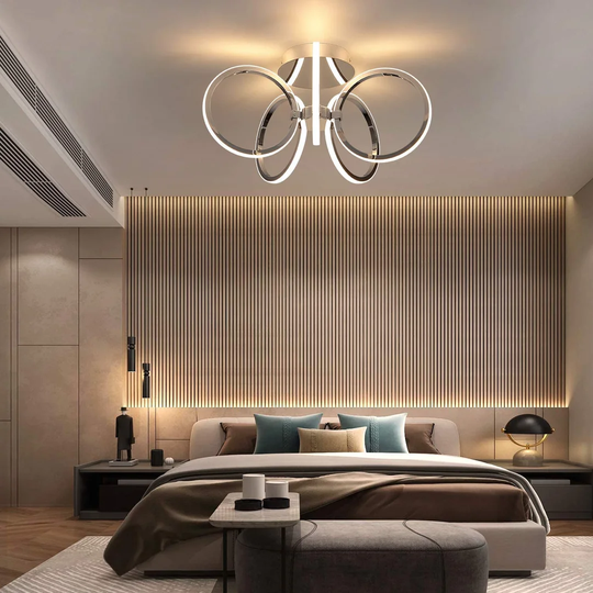 Ivy Bronx LED Ceiling Light Living Room Ceiling Lamp Bedroom Modern 5 Rings Design In Chrome 37W 47Cm 3000K Warm White Ceiling Lighting For Study Offi