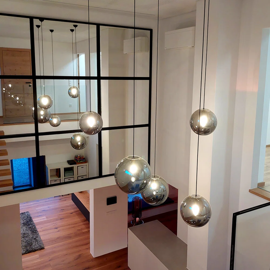 Orb glass globe gallery light 5m suspension