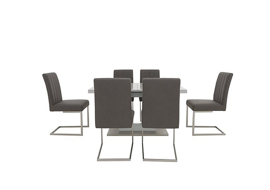 Grigio Small Extending Dining Table and Set of 6 Faux Leather Dining Chairs - Grey