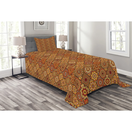 Adelaya Orange/Brown Bedspread Set with Pillow Sham