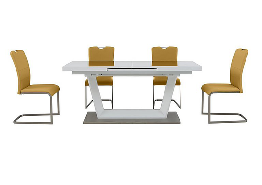 Bianco Large Extending Dining Table and 4 Chairs Dining Set - Yellow