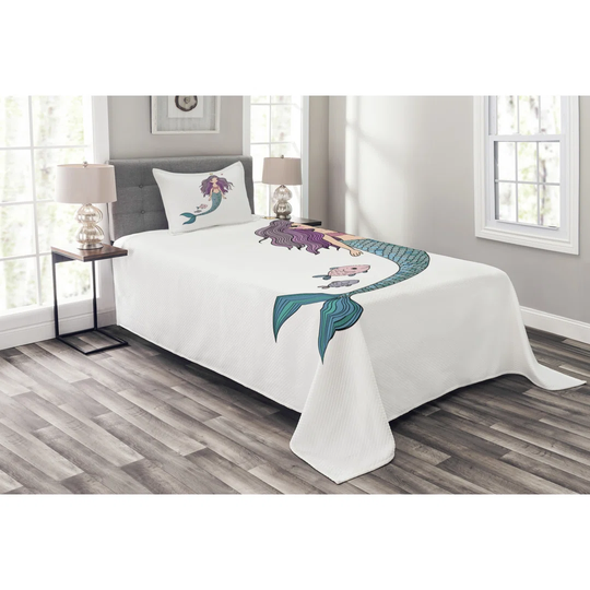 Adelynne White/Purple/Blue Bedspread Set with Pillow Sham