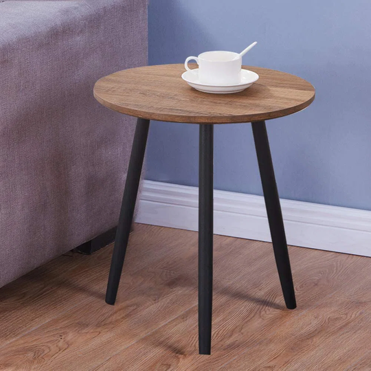 Retro Wood Side End Table For Sofa Small Round Morden Coffee Table With Gold Metal Legs For Living Room,Oak