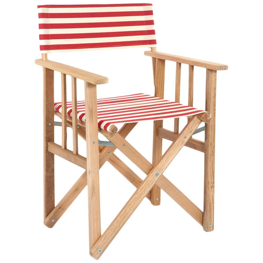 Folding Director''s Chair In Eucalyptus Striped Red And Off-White