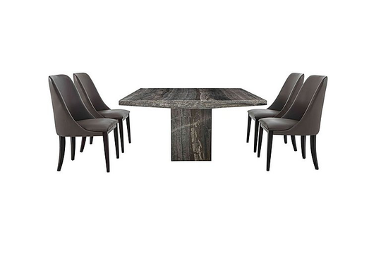 Stone International - Carmela Rectangular Marble Dining Table with 4 Tall Dining Chairs