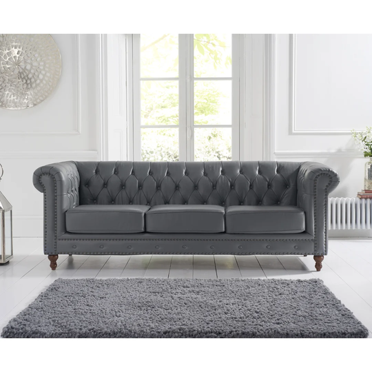 Alborghus Genuine Leather 3 Seater Chesterfield Sofa