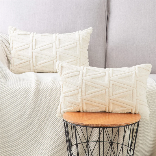 Set Of 2 Soft Plush Short Wool Velvet Decorative Cushion Covers Luxury Style Throw Pillow Cases European Pillow Shell For Sofa Bedroom Rectangular Bei