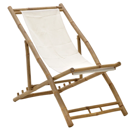 BAMBOO FOLDABLE RELAX CHAIR NATURAL/WHITE CANVAS 1126080