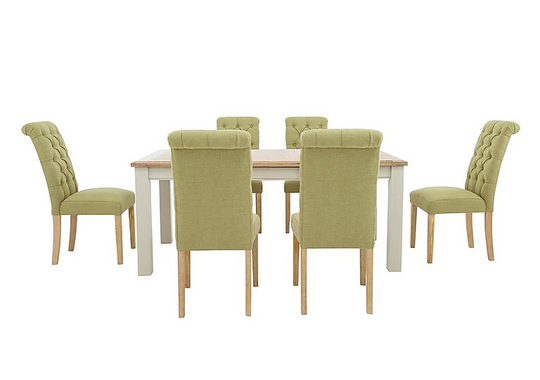 Furnitureland - Angeles Rectangular Extending Dining Table and 6 Button Back Dining Chairs - Green