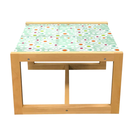 Abstract Coffee Table, Whimsical And Cool Dotted Shapes On An Aquatic Background, Acrylic Glass Center Table With Wooden Frame For Offices Dorms Almon