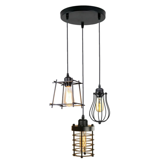 Vintage Industrial Metal Cage Ceiling 3 Head Pendant Light Hanging Retro Lamp