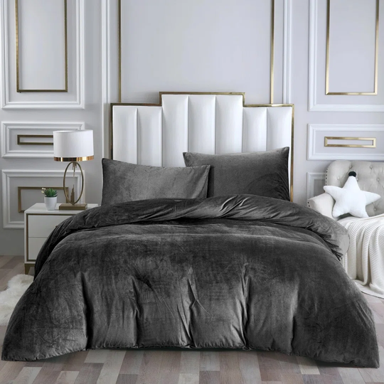 Yovchev 100% Crushed Velvet Quilted Duvet Cover Set with pillow cases