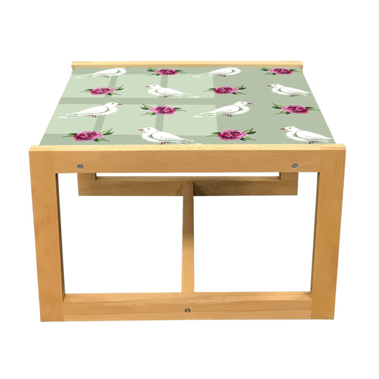 Dove Coffee Table, Watercolor Art Of Roses And Birds, Acrylic Glass Center Table With Wooden Frame For Offices Dorms Sage Green Dark Magenta